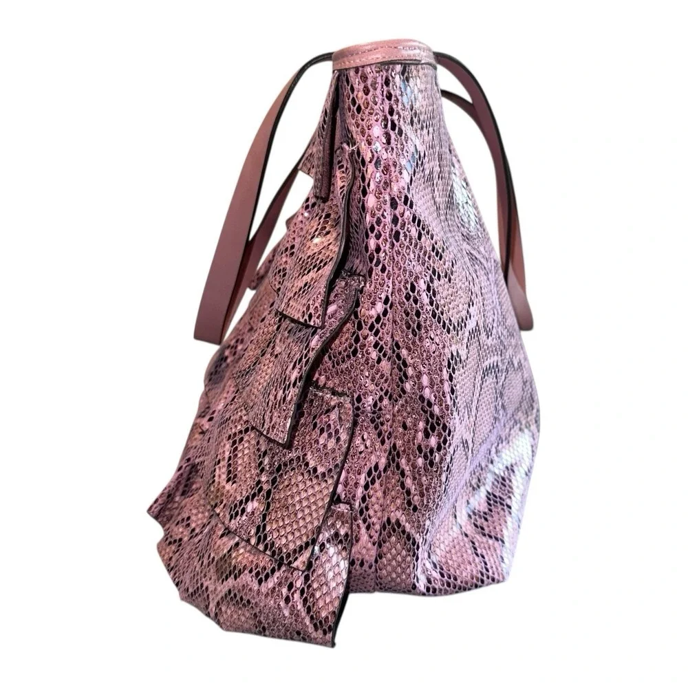ELLE JAE Gypset Purse Vegan Leather Pink Black Snake‎ Print Tiered Ruffled Bag